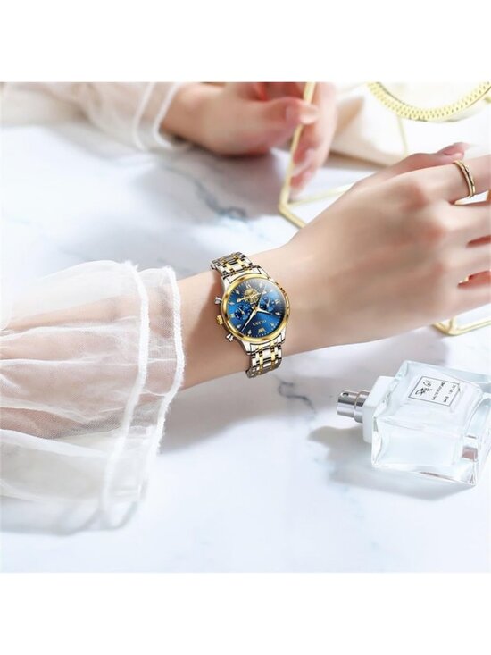 Women\'s Silver Blue Analog Quartz Stainless Steel Relog Mujer Waterproof Watch main image 5